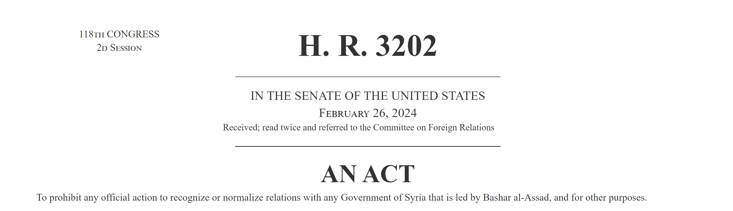 مجلس النواب الأمريكي يوافق على مشروع قانون "مناهضة التطبيع مع نظام الأسد"